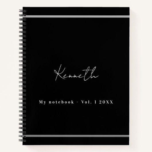 Minimalistisches Skript für schwarzen Silbernamen Notizblock (Vorderseite)