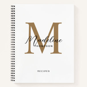 Minimalistisches Skript Gold Monogramm Weiße Rezep Notizblock