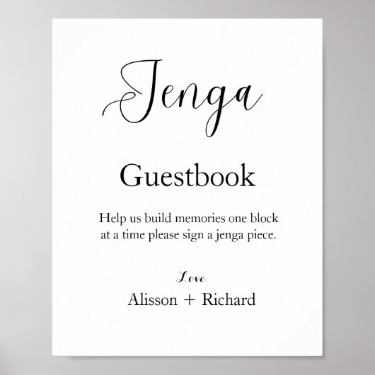 Minimalistisches Skript Hochzeit Jenga Gästebuch (Vorne)