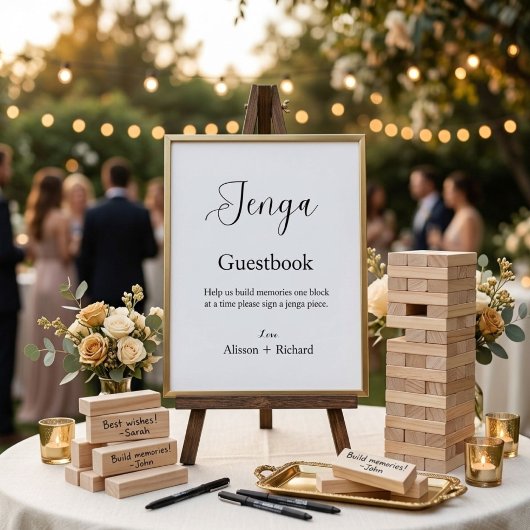 Minimalistisches Skript Hochzeit Jenga Gästebuch