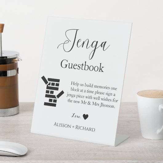 Minimalistisches Skript Hochzeit Jenga Gästebuch Sockelschild (In SItu)