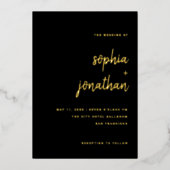 Minimalistisches Skript | Hochzeit von Schwarz und Folieneinladung (Vorderseite)