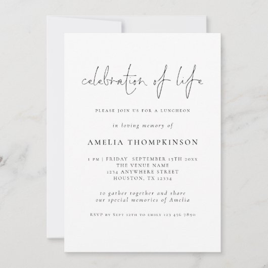 Minimalistisches Skript jede Farbfeier des Lebens Einladung (Vorderseite)