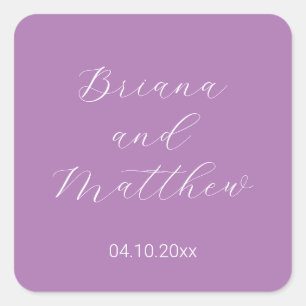 Minimalistisches Skript Lavendel-Hochzeit Quadratischer Aufkleber