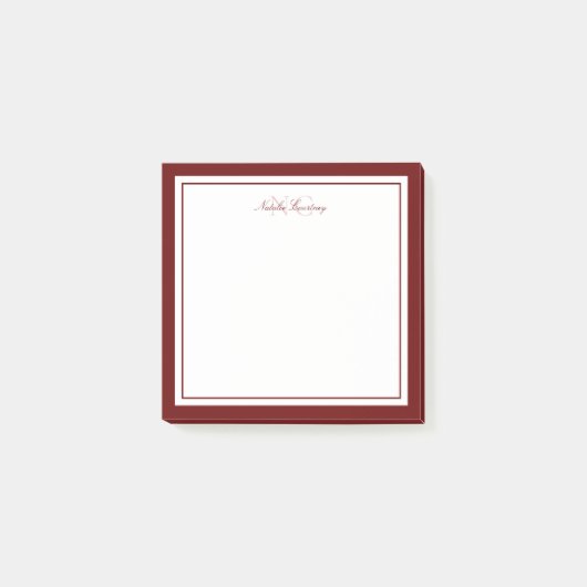 Minimalistisches Skript-Maroon-Zwei-Grenzen-Monogr Post-it Klebezettel (Vorderseite)