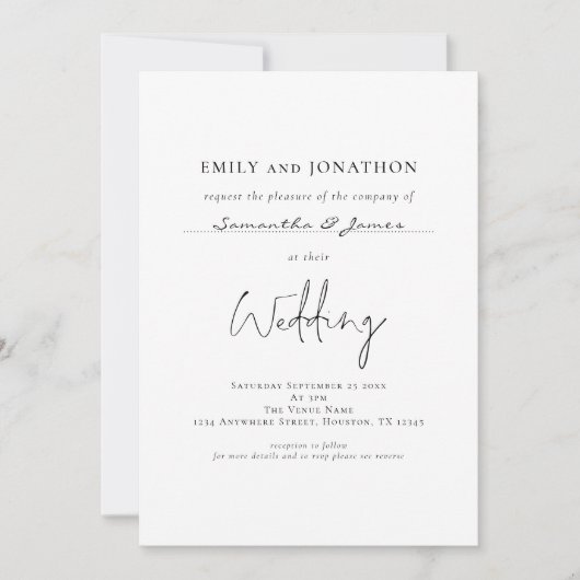 Minimalistisches Skript mit Gast-Namen QR-Code Hoc Einladung (Vorderseite)