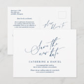 Minimalistisches Skript, Navy Blue, Hochzeit versc Postkarte (Vorne/Hinten)