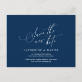 Minimalistisches Skript, Navy Blue, Hochzeit versc Postkarte (Vorderseite)