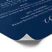 Minimalistisches Skript Navy Blue Wedding Bar Menu Poster (Ecke)