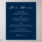 Minimalistisches Skript Navy Blue Wedding Bar Menu Poster (Vorne)