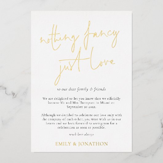 Minimalistisches Skript Nichts Extravaganter Elopt Folieneinladung (Vorderseite)