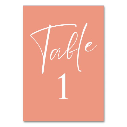 Minimalistisches Skript Peach Hochzeit Tischnummer (Vorderseite)