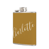 Minimalistisches Skript Personalisiert Name Ochre  Flachmann (Links)