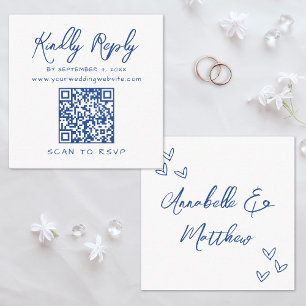 Minimalistisches Skript QR-Code Blaue Hochzeitsant Begleitkarte