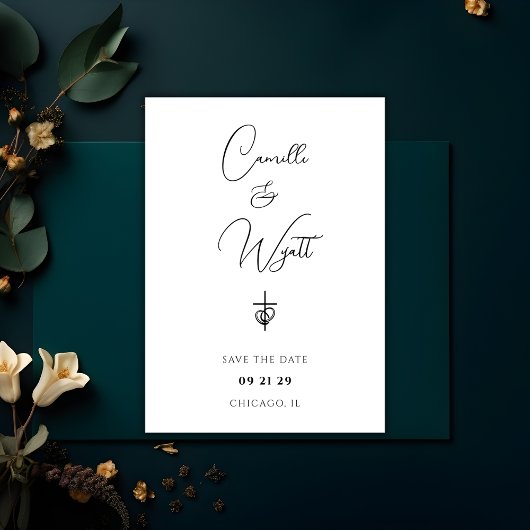 Minimalistisches Skript Religious Cross Rings QR C Einladung