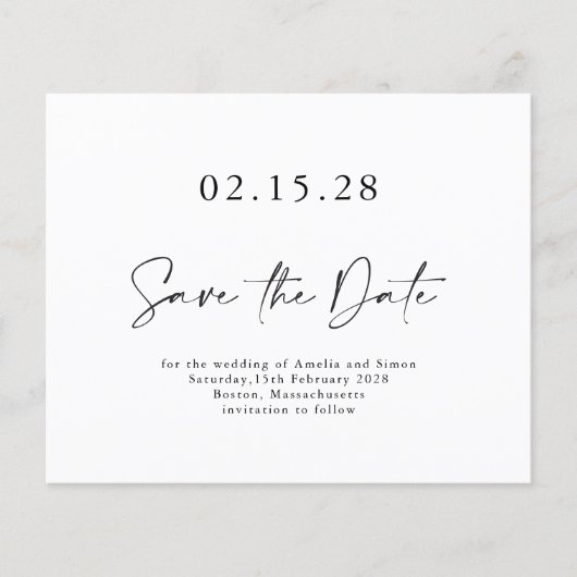 Minimalistisches Skript Save the Date Schwarz-weiß (Vorderseite)
