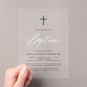 Minimalistisches Skript Schwarz-weiß Einfache Tauf Acryleinladungen (Insitu (Handheld))