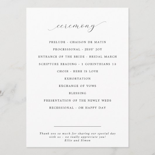 Minimalistisches Skript Schwarz & Weiß-Flach-Hochz Programm (Rückseite)