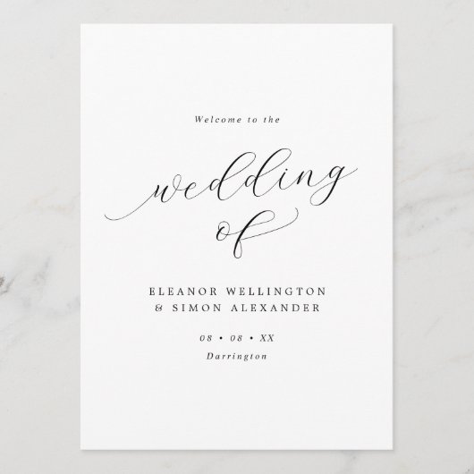 Minimalistisches Skript Schwarz & Weiß-Flach-Hochz Programm (Vorderseite)