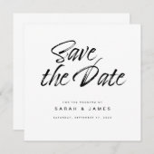 Minimalistisches Skript Schwarz-weiß Hochzeit Save The Date (Vorne/Hinten)