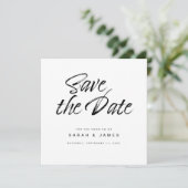 Minimalistisches Skript Schwarz-weiß Hochzeit Save The Date (Stehend Vorderseite)