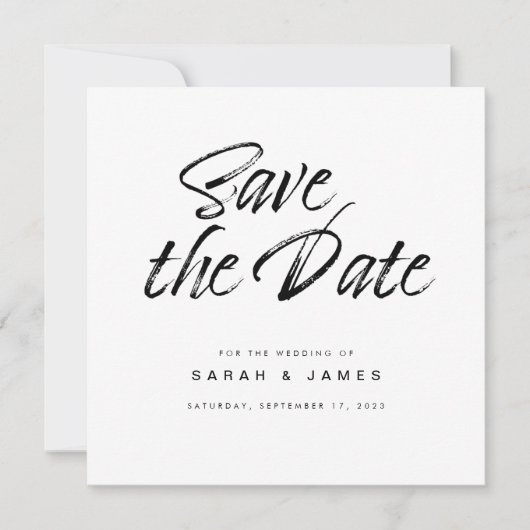 Minimalistisches Skript Schwarz-weiß Hochzeit Save The Date (Vorderseite)