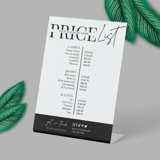 Minimalistisches Skript Schwarz-weiß Salon Preisli Sockelschild