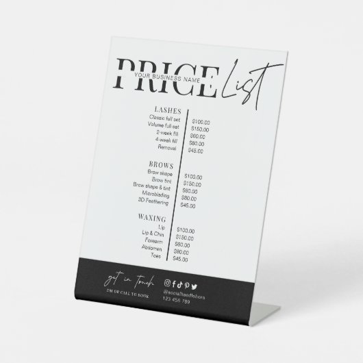 Minimalistisches Skript Schwarz-weiß Salon Preisli Sockelschild (Vorderseite)