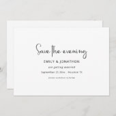 Minimalistisches Skript Schwarz-weiße QR Rettete D Save The Date (Vorne/Hinten)