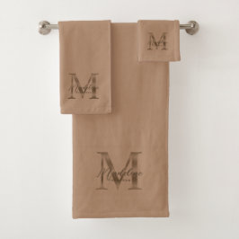 Minimalistisches Skript Taupe Metallisches Gold Mo Badhandtuch Set