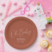 Minimalistisches Skript Terrakotta Oh Baby Shower Pappteller (Party)