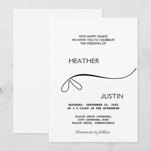 Minimalistisches Skript Traditionelle Einladung zu (Vorne/Hinten)