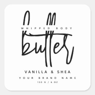 Minimalistisches Skript White Label Body Butter Quadratischer Aufkleber