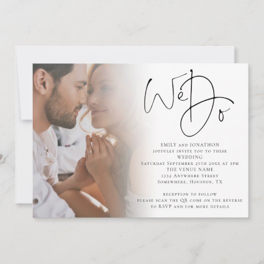 Minimalistisches Skript Wir machen Foto QR Code Ho Einladung (Vorderseite)