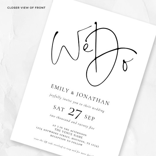 Minimalistisches Skript wir machen QR-Code Hochzei Einladung