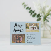 Minimalistisches Skript Zwei Foto Neue Zuhause Mov Ankündigungspostkarte (Stehend Vorderseite)