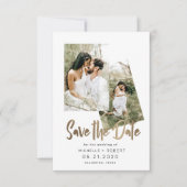 Minimalistisches Skript Zwei Foto Save the Date Einladung (Vorderseite)