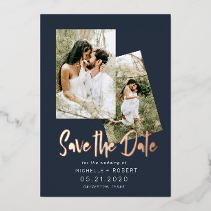 minimalistisches Skript zwei Foto Save The Date Fo Folieneinladung