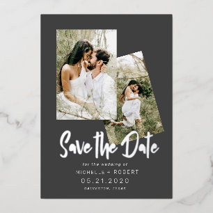 minimalistisches Skript zwei Foto Save The Date Fo Folieneinladung