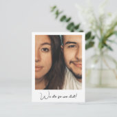 Minimalistisches Skriptbenutzerdefiniertes Foto Ankündigungspostkarte (Stehend Vorderseite)