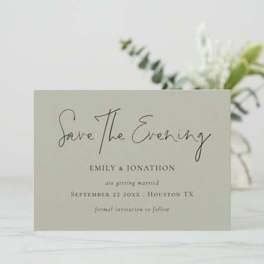 Minimalistisches Skriptblass Rettete den Abend Einladung (Stehend Vorderseite)