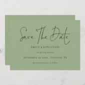 Minimalistisches Skriptformat Save the Date grün (Vorne/Hinten)