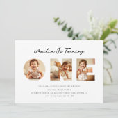 Minimalistisches Skriptfoto Collage Erster Geburts Einladung (Stehend Vorderseite)