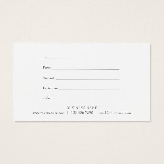 Minimalistisches Skriptgeschenkzertifikat (Rückseite)