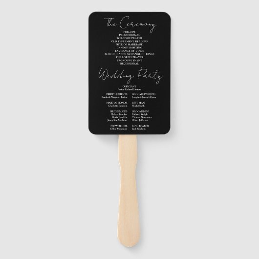 Minimalistisches Skripthochzeitsprogramm für Schwa Fächer (Rückseite)