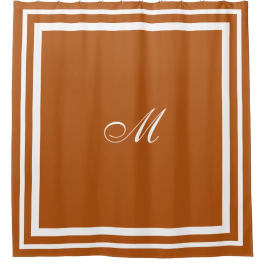 Minimalistisches Skriptmonogramm | Burnt Orange Ki Duschvorhang (Vorderseite)