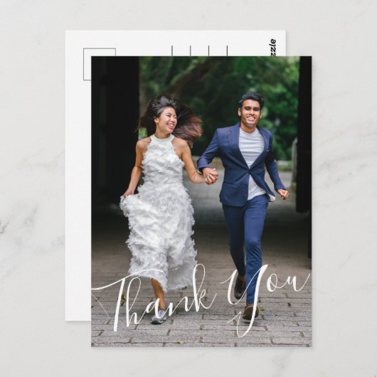 Minimalistisches Skriptüberlagern Hochzeit Danke F Postkarte (Vorne/Hinten)