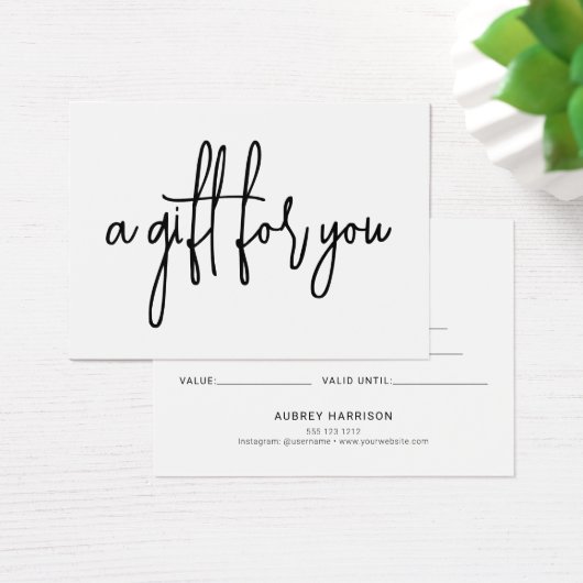 Minimalistisches Skriptweißes Geschenkzertifikat (Schreibtisch)