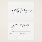 Minimalistisches Skriptweißes Geschenkzertifikat (Vorne & Hinten)