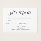 Minimalistisches Skriptweißes Geschenkzertifikat (Rückseite)
